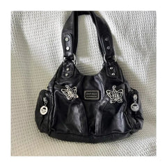 Lunivop Retro Black Messenger Bag Purse Women Subculture Hot Girls Butterfly Leather Y2k Handbag Female Vintage Crossbody Bags