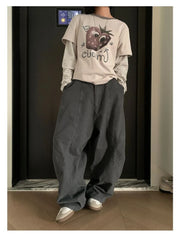 Lunivop Y2K Vintage Wash Women Cargo Jeans Harajuku Scimitar Wide Leg American Retro Denim Pants Baggy Trousers Gyaru Streetwear