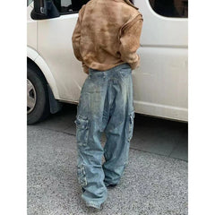 Lunivop Women's Y2k Blue Cargo Jeans Baggy 2000s Trashy Aesthetic Streetwear Oversize Denim Trousers Harajuku Jean Pants Vintage Clothes