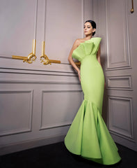 Lunivop Pretty Green Elegant Birthday Party Dresses Spandex Pleat Ruffles Formal Dress Column Asymmetrical Formal Dress Women Elegant