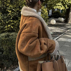 Lunivop Autumn and Winter Warm Cotton Jacket Coat 2024 Loose Brown Faux Fur Suede Jacket Casual Oversize Coats Jacket Women