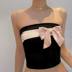 Lunivop European and American pink bow embellishment South East Asia style sleeveless tube top bottom top women