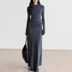 Lunivop Elegant Long Skirt Women Korean Style Dark Gray Knitted Skirt High Waist Autumn Winter Fashion Casual A-line Skirts