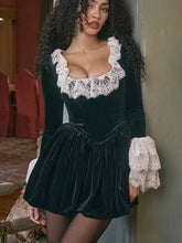 Lunivop Patchwork Sexy Square Collar Lace Women Dress Black Flare Sleeve French Dress Female Winter Slim Elegant Party Clubwear