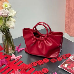 Lunivop Fashion Red Wrinkle Simple Tote Bag Women Leather Large Capacity Cloud Shoulder Bag Ladies Pleated Luxury Premium Crossbody Bags