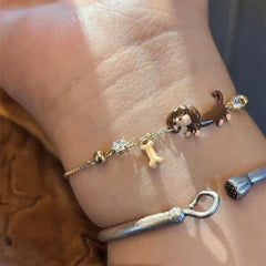 Lunivop Stainless Steel Dachshund Sausage Dog Charm Bracelet Beaded Chain For Women Pet Lover Jewelry 