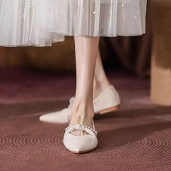 Lunivop Pointed Toe Shoes for Women Pearl Low Heel Elegant Black High Quality Fashion Y2k Lastest Casual Slip On Young Chic Woman Flats