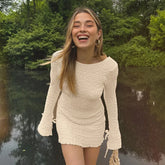 Lunivop Solid O Neck Long Sleeve Backless Short Women'S Dresses Casual Clothing Streetwear Fall Fashion Y2K Simple Clothing