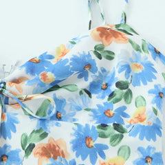 Lunivop Pink Floral Print Backless Sling Dress Summer Woman Spliced Lace Bow V neck Mini Short Robe Beach Holiday Vestidos