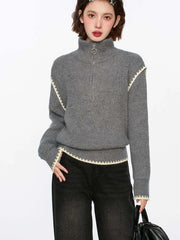 Lunivop Streetwear Retro Gray Sweaters Women Loose Harajuku Long Sleeve Knitted Pullover Y2K American Turtleneck Vintage Jumper New