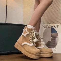 Lunivop Winter New Snow Boots Women Shoes Thick-Soled Mid-Calf Boots for Women British Retro Platform Boots Warm Thick Furry Shoes