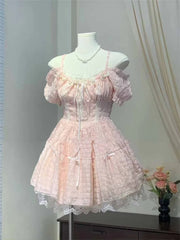 Lunivop Summer Elegant Sweet Bow Camisole Dresses New Slim Waist Dres for Women Y2k Grunge Puff Sleeve Vestido Feminino