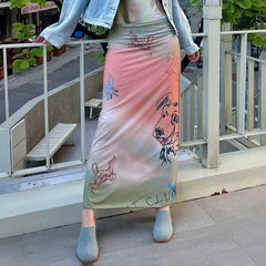 Lunivop Summer new temperament wind fashion cute cartoon printing colorful half-length women's skirt