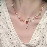 Lunivop Harajuku Acrylic Beaded Colorful Bow Pendant Necklace for Women's Party Wedding Aesthetic Jewelry Y2K