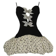 Lunivop 2025 New Black And White Women Dress Sparkling Bow Embellishments Polka Dot Puffy Skirt Cute Stylish Dresses Female