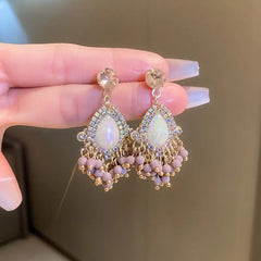 Lunivop Fashion Color Rhinestone Crystal Long Tassel Earrings For Women Bridal Drop Dangling Earrings Brincos Wedding Party Jewelr