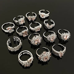 Lunivop Fashion Sakura Flower Ring Shiny Rhinestone Pink Crystal Ring Women Elegant Romantic Valentine's Day Wedding Party Jewelry Gifts