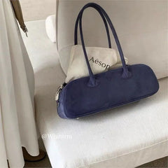 Lunivop Vintage Blue Shoulder Bags Women High Street Suede Surface Chic Casual Handbag Purse Female Retro Underarm Bag Aesthetic