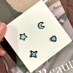Lunivop 4PCS SET Gothic Moonlight Stone Star Moon Heart Stud Earrings For Egirl Y2K EMO 2000s Harajuku Goth Vintage Jewelry Accessories
