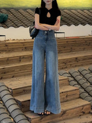 Lunivop Retro American Straight-leg Long Pants Women's Korean Fashion High Waisted Slim Wide Leg Floor Pants Baggy Jeans Streetwear