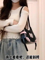 Lunivop Sweet Cool Black Y2k Shoulder Bags Purse Women Hot Girls Bow Chic Cute Handbag Female Fairycore Underarm Bag Aesthetic