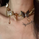 Lunivop New Chinese Ethnic Style Butterfly Necklace for Women's Light Luxury and Unique Design, Maillard Autumn and Winter Sweater Chain