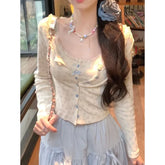 Lunivop Korean Sweet Sets Women Long Sleeve Camisetas Slim Fit High Waist Skirts Y2k Floral T-shirts Crop Tops Camis Three Piece