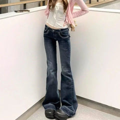 Lunivop New Women's Denim Flared Trousers Fashion Streetwear Low-Waisted Y2K Jeans Female Versatile Vintage Slimming Cowboy Pants