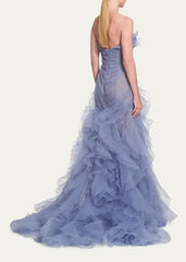 Lunivop Sexy Strapless Backless Evening Dresses A-line Slit Floor-Length Vestidos De Gala for Women Formal Occasion Dresses