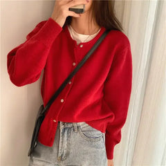 Lunivop Knitted Sweater Cardigan Loose-fit Warm Jacket Inner Wear Outer Korean Style Stylish Women's Top Core-spun Yarn