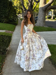 Lunivop Vintage Flower Print High Waist Pleated Maxi Dress Women Sexy Backless Sleeveless Long Dresses Summer Sexy Vocation Party Robe