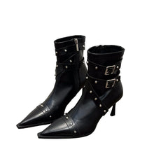 Lunivop Autumn Winter Women Knee High Boots New Fashion Belt Buckle Slim Long Booties Thin High Heel Ladies Pointed Toe Short Boots