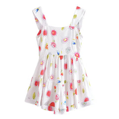 Lunivop Summer U Collar White Print Flower Sleeveless Bodysuits Women Ruched Ruffles Hem Skirt-shorts Jumpsuit Tank Romper Overalls