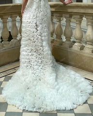 Lunivop Beauty Lush Ruffles Tiered Tulle Bridal Dressese For Wedding V Neck Mesh Wedding Gowns With Train Puffy Pleated Ruffled Dressing