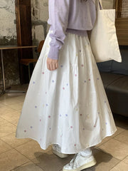 Lunivop Sweet Floral Long Skirts Women High Waist Loose Elegant Skirt French Vintage Casual Preppy Style Female Cute A Line Skirt