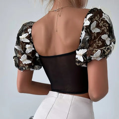 Lunivop Euramerican Elegant Exquisite Flower Embroidery Summer Shirts All Match Sexy See-through Mesh Tank Tops Y2k Side Cross Strap Tee
