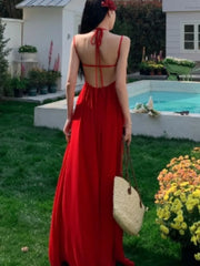 Lunivop Elegant Backless Evening Party Halter Long Sundress Dresses Women Sleeveless Summer Holiday Ruffles Dress Vestidos Popular