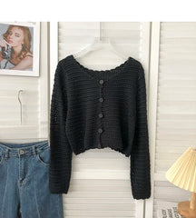 Lunivop Crochet Cardigan for Women Sheer Openwork Knit Long Sleeve Button Up Crop Top Teen-girl Shrug Cardigan Autumn Spring Y2K Outfit