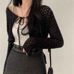 Lunivop Women Tie Front Crop Cardigan Sheer Openwork Crochet Knit Top Lightweight Bolero Sweater Summer Fairycore Boho Chic Beach Outfit