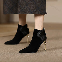 Lunivop Autumn Women Ankle Boots Elegant Brown Suede Short Botas Mixed Leather Thin High Heels Black Booties Zapatos De Mujer