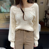 Lunivop Square Neck Knitted Sweater Long Sleeve Cable-knit Crop Jumper Women's Pulover Teen-girl Fall Winter 2025 Basic Outfit