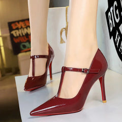 Lunivop Women Trendy T-Strap Buckle 10cm High Heels Pumps Female Glam Patent Leather Stiletto Shoes Lady Elegant Valentine Date Shoes