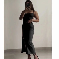 Lunivop Women Sexy Red Party Midi Dress Lace-up Irregular Split Long Dress Summer Halter Strap Spice Girl Bag Hip Clothes Solid