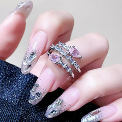 Lunivop Fashion Sakura Flower Ring Shiny Rhinestone Pink Crystal Ring Women Elegant Romantic Valentine's Day Wedding Party Jewelry Gifts