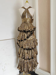 Lunivop Solid Spliced Fungus Elegant Party Dresses For Women V Neck High Waist Sleeveless Elegant Dress Female Autumn 2025