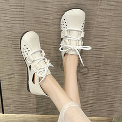 Lunivop Retro Fashion Hollow Out Breathable Soft Sole Women's Shoes New PU Lace Up Comfortable Flat Bottom Casual Shoes for Women