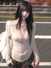 Lunivop Y2k Aesthetics Reversible Clothes Printed Graphic T-shirt Women Autumn Irregular Hem Stretch Top Korean Fashion Streetwear