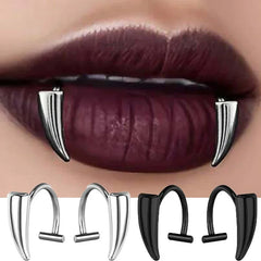 Lunivop 2PCS Stainless Steel Personalised Sharp Teeth Fake Piercing Lip Ring Punk Exaggerated Jewelry for Women Gothic Body Jewelry