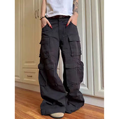 Lunivop Vintage Casual Japanese 2000s Denim Trouser Women's High Street Retro Y2K Baggy Washed Emo Pants Grunge High Waist Trashy Jeans