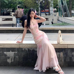 Lunivop Rendering Floral Dress Women's Summer Super Fairy Gauze Skirt Sexy Hip-hugging Waist Slim Fishtail